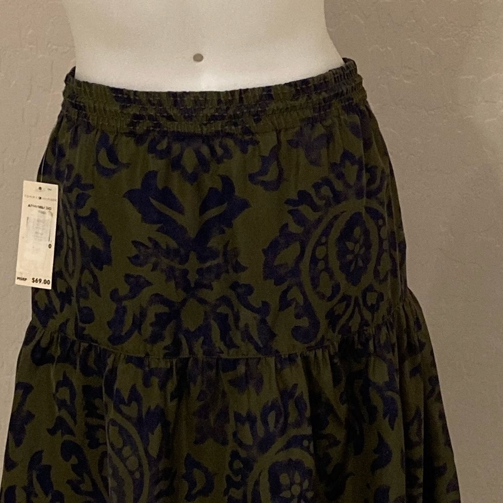 Tommy Hilfiger Olive Green and Blue 100% Silk Skirt Size 10 - Picture 8 of 10